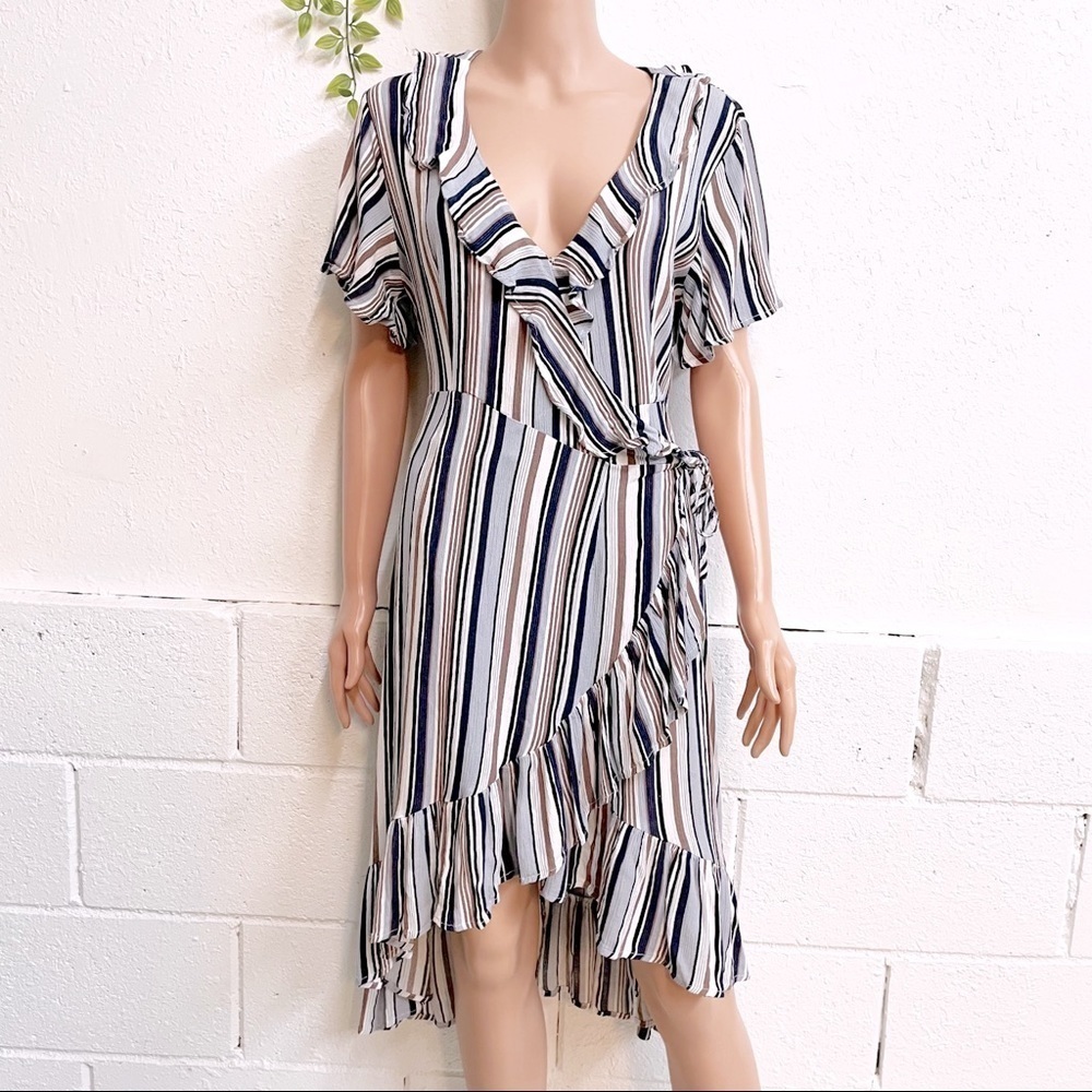 Ruffle Striped Wrap Dress  M/L